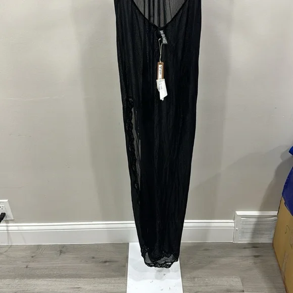 SKIMS Summer Mesh Lace Deep Plunge Long Dress | Onyx - Picture 6 of 7